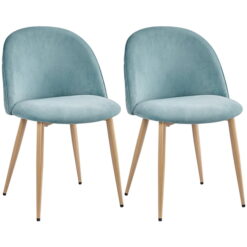 Easyfashion Velvet Dining Chairs with Wood Legs, Set of 2, Aqua