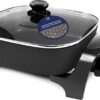 Elite Gourmet EG6201 Extra Deep 12"x12"x3.2" (7.5Qt.) Scratch Resistant Dishwasher Safe, Non-stick Electric Skillet with Glass Vented Lid, Adjustable Temperature, Black