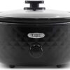 Elite Gourmet MST-1234B## 6 Quart Diamond Pattern Slow Cooker, Removable, Dishwasher-Safe Stoneware Pot with Tempered Glass Lid, Cool-Touch Handles, 6 Quart, Black