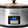 Elite Gourmet MST-900D# Digital Programmable Slow Cooker, Oval Adjustable Temp, Entrees, Sauces, Stews & Dips, Dishwasher Safe Glass Lid & Crock (8.5 Quart, Stainless Steel)