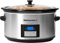 Elite Gourmet MST-900D# Digital Programmable Slow Cooker, Oval Adjustable Temp, Entrees, Sauces, Stews & Dips, Dishwasher Safe Glass Lid & Crock (8.5 Quart, Stainless Steel)