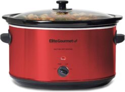 Elite Gourmet MST-900RXT Electric Ceramic XL Jumbo Slow Cooker, Adjustable Temp, Entrees, Sauces, Stews & Dips, Dishwasher Safe Glass Lid & Crock, 8.5 Quart, Metallic Red