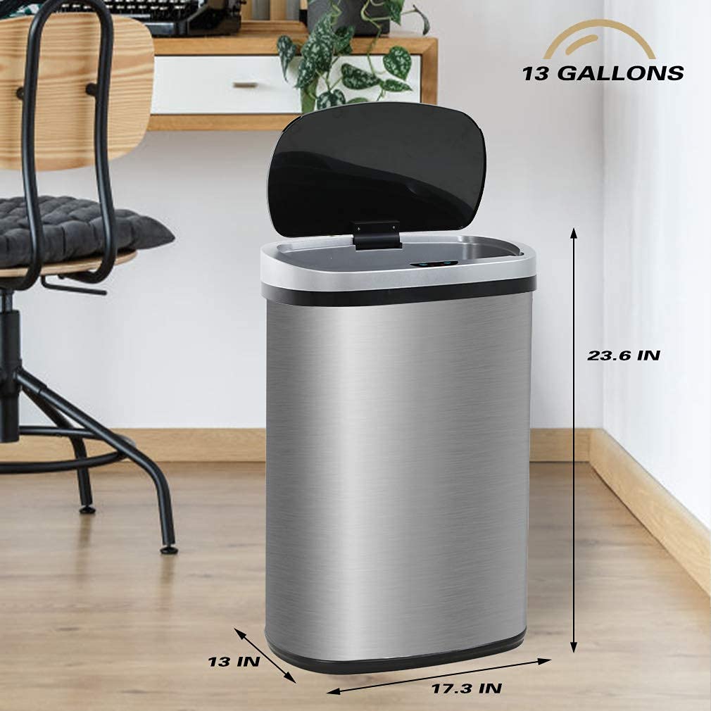  13 Gallon Automatic Trash Can with Lid, Touch Free