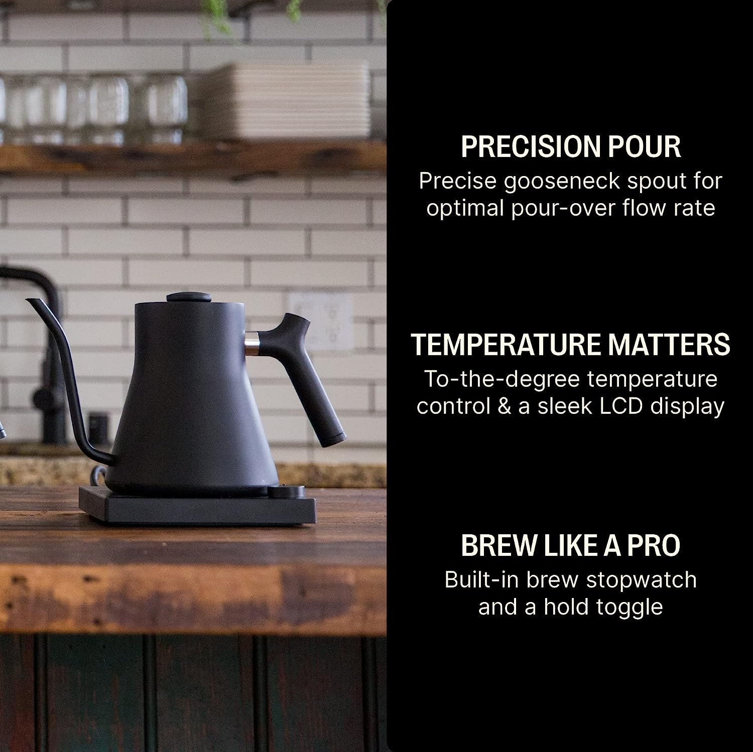 Fellow Stagg EKG Electric Gooseneck Kettle - Pour-Over Coffee and Tea Kettle  - Stainless Steel Kettle Water Boiler - Quick Heating Electric Kettles for Boiling  Water - Matte Black