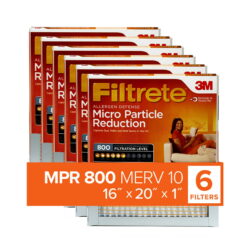 Filtrete by 3M, 16x20x1, MERV 10, Micro Particle Reduction HVAC Furnace Air Filter, Captures Pet Dander and Pollen, 800 MPR, 6 Filters