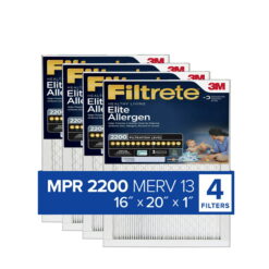 Filtrete by 3M 16x20x1, MERV 13, Elite Allergen Reduction HVAC Furnace Air Filter, MPR 2200, 4 Filters