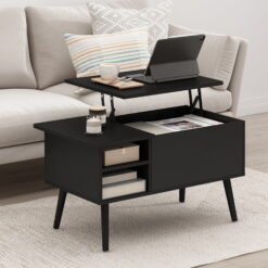 Furinno Jensen Lift Top Coffee Table With Wooden Leg, Americano