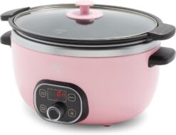 GreenLife Cook Duo Healthy Ceramic Nonstick Programmable 6 Quart Family-Sized Slow Cooker, PFAS-Free, Removable Lid and Pot, Digital Timer, Dishwasher Safe Parts, Pink