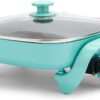 GreenLife Healthy Ceramic Nonstick, 12" 5QT Square Electric Skillet with Glass Lid, Dishwasher Safe, Adjustable Temperature Control, PFAS-Free, Turquoise
