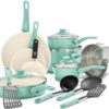 GreenLife Soft Grip Healthy Ceramic Nonstick 16 Piece Kitchen Cookware Pots and Frying Sauce Pans Set, PFAS-Free, Dishwasher Safe, Turquoise
