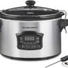 Hamilton Beach Portable 6 Quart Set & Forget Digital Programmable Slow Cooker with Lid Lock, Temperature Probe & Defrost Setting, Dishwasher Safe Crock & Lid, Silver (33869)