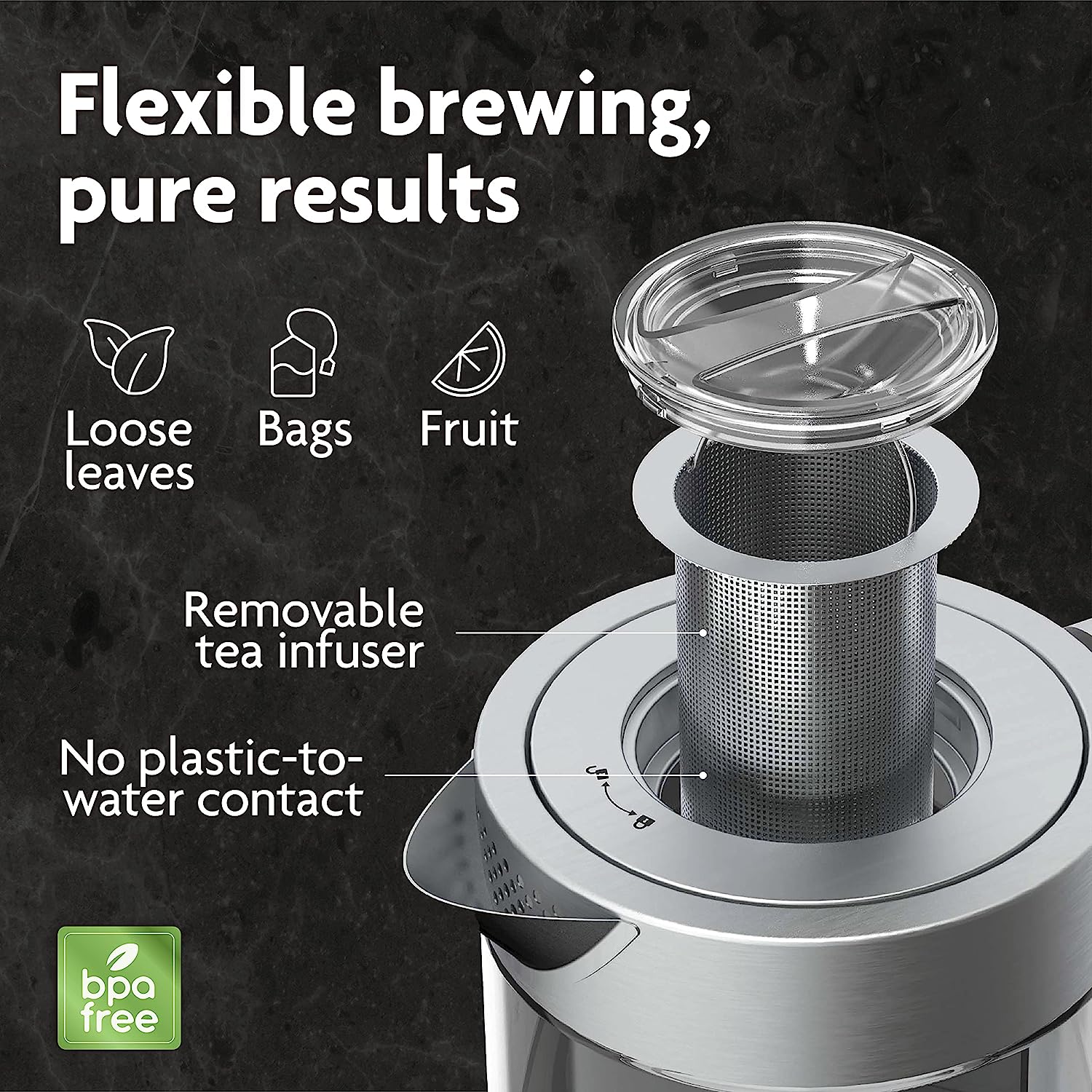Vianté Hot Tea Maker Electric Glass Kettle with tea infuser and