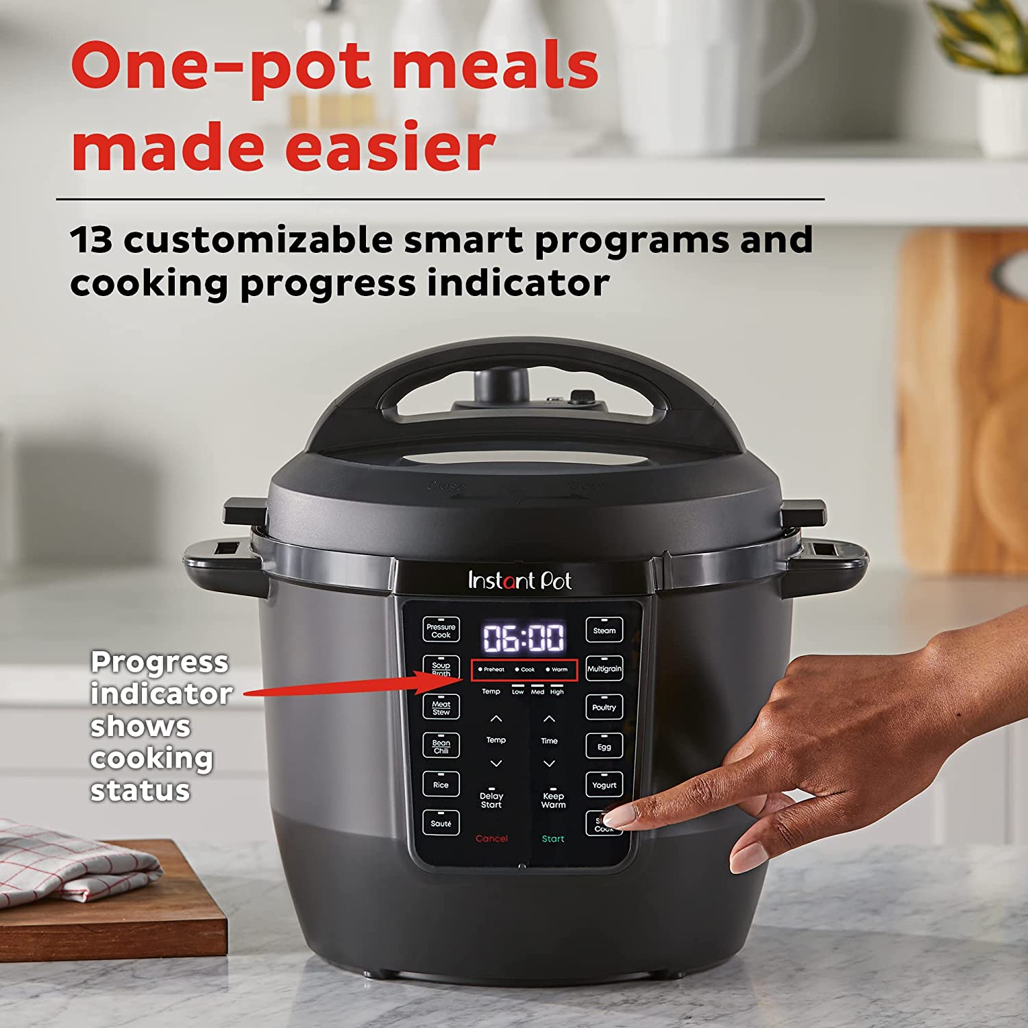 6 Quart Instant Pot Pressure Cooker, Slow Cooker, Rice Cooker