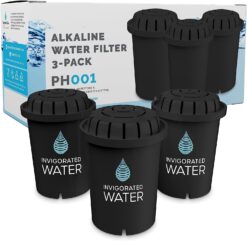 Invigorated Water PH001- Black Alkaline Water Filter – Replacement Water Filter By Invigorated Water – Water Filter Cartridge - For Invigorated Living Pitcher, 300 Gallon Capacity (3 pack)