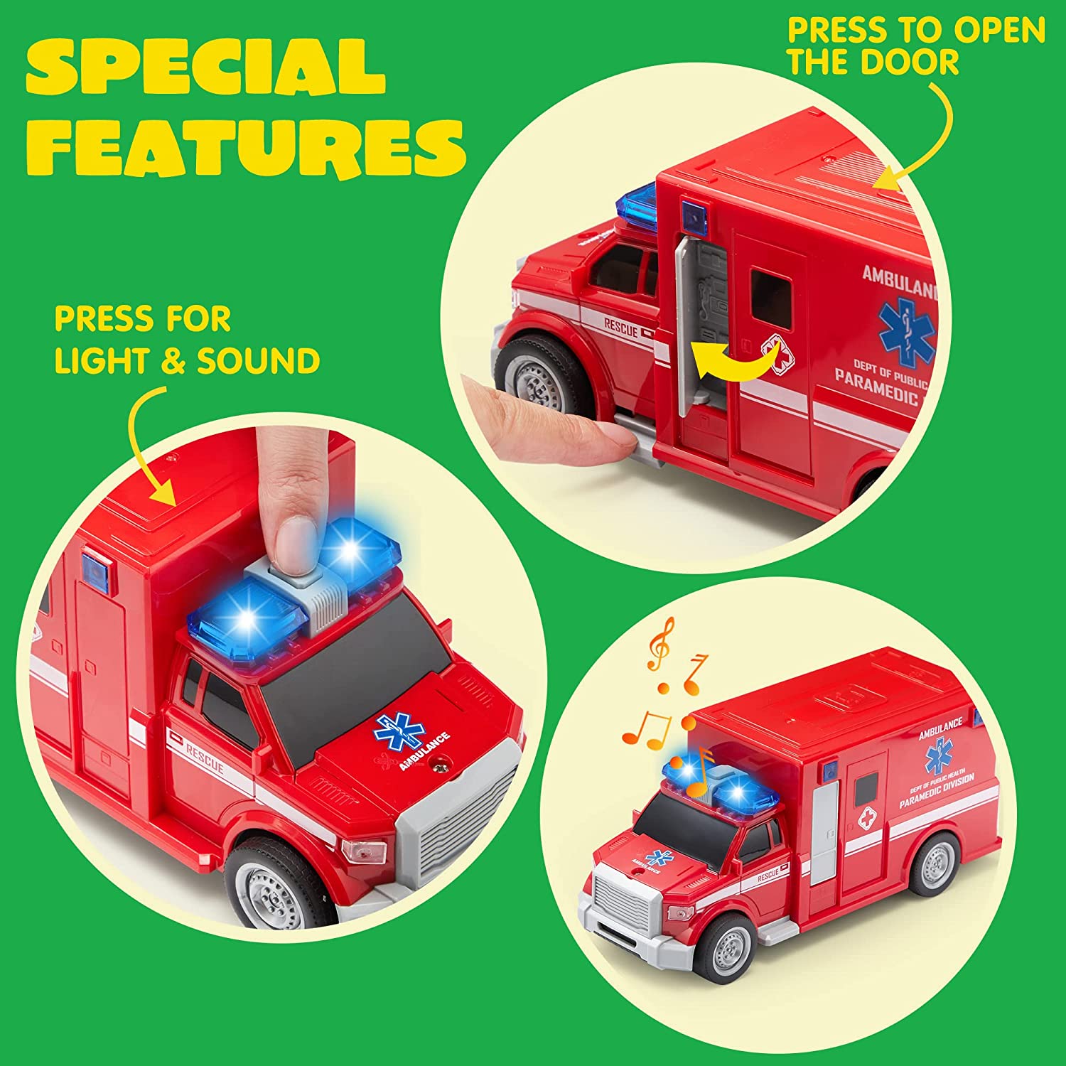 JOYIN 4 Pcs 7 Long Vehicle Toy Set, Toddlers Cars with Lights and Siren  Sound, Including Play Police Car, School Bus, Toy Garbage Truck, Ambulance  Toy, Birthday Party Gifts Toys for Boys