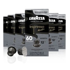 Lavazza Espresso Ristretto Dark Roast Arabica & Robusta Aluminum Capsules Compatible with Nespresso Original Machines (Pack of 60) ,Value Pack, Intense and full bodied, dark crema, Intensity 12 of 13