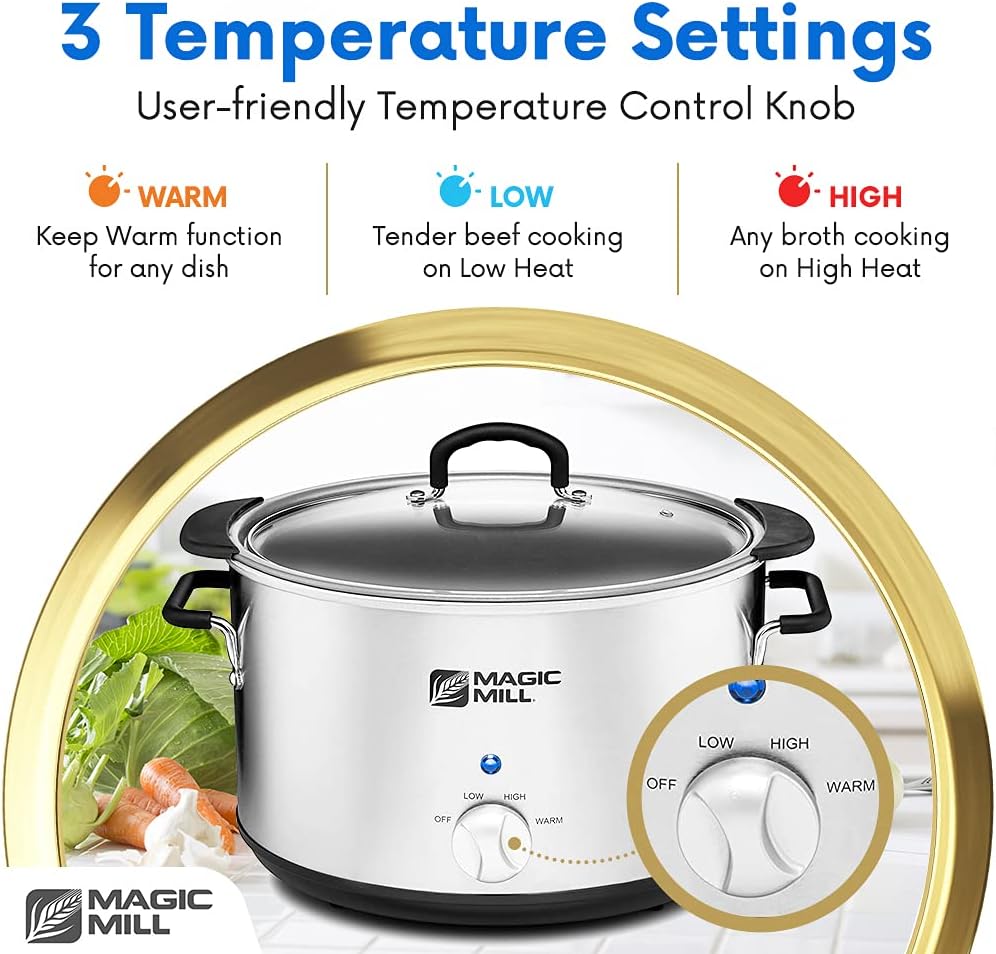 Magic Mill Extra Large 10 Quart Slow Cooker With Metal Searing Pot &  Transparent Tempered Glass Lid Multipurpose Lightweight Slow Cookers, Pot  is Safe to Put the On the Flame, Dishwasher Safe