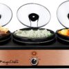 Megachef Triple 2.5 Quart Slow Cooker and Buffet Server in Brushed Copper and Black Finish with 3 Ceramic Cooking Pots and Removable Lid Rests