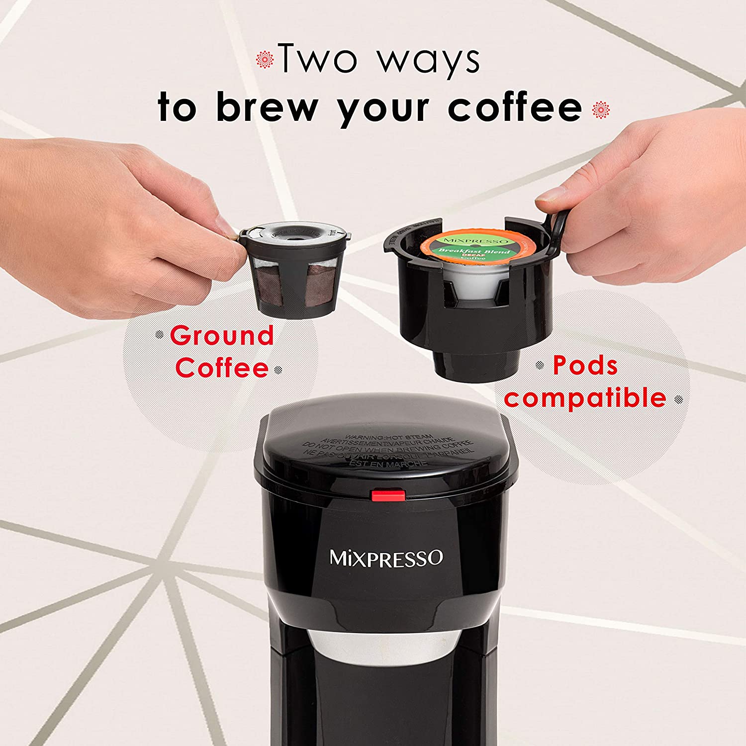 Mixpresso Single Serve 2 in 1 Coffee Brewer K-cup Pods Compatible & Black  for sale online