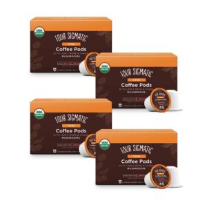Mushroom Coffee K-Cups by Four Sigmatic | Organic and Fair Trade Dark Roast Coffee with Lion’s Mane & Chaga | Focus & Immune Support | Vegan & Keto | Sustainable Pods | 48 Count