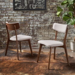 Noble House Sadie Indoor Mid-Century Fabric Dining Chairs, Set of 2, Beige, Walnut
