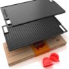 NutriChef Cast Iron Reversible Grill Plate - 18 Inch Flat Cast Iron Skillet Griddle Pan For Stove Top, Gas Range Grilling Pan w/ Silicone Oven Mitt For Electric Stovetop, Ceramic, Induction.