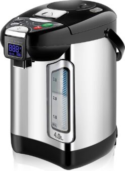 NutriChef Digital Water Boiler and Warmer - 4L/4.23 Qt Stainless Electric Hot Water Dispenser w/ LCD Display, Rotating Base, Keep Warm, Auto Shut Off, Safety Lock, Instant Heating for Coffee & Tea