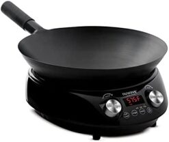 Nuwave Mosaic Induction Wok, Precise Temp Controls from 100°F to 575°F in 5°F, Wok Hei, Infuse Complex Charred Aroma & Flavor, 3 Wattages 600, 900 & 1500, Authentic 14-inch Carbon Steel Wok Included