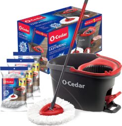 O-Cedar Easywring Microfiber Spin Mop & Bucket Floor Cleaning System with 3 Extra Refills