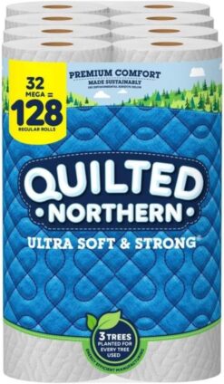 Quilted Northern Ultra Soft & Strong® Toilet Paper, 32 Mega Rolls = 128 Regular Rolls, 2-ply Bath Tissue (Pack of 1)