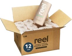 Reel Premium Recycled Paper Towels- 12 Rolls, 2-Ply Made From Tree-Free, 100% Recycled Paper - Eco-Friendly, Hypoallergenic and Zero Plastic Packaging