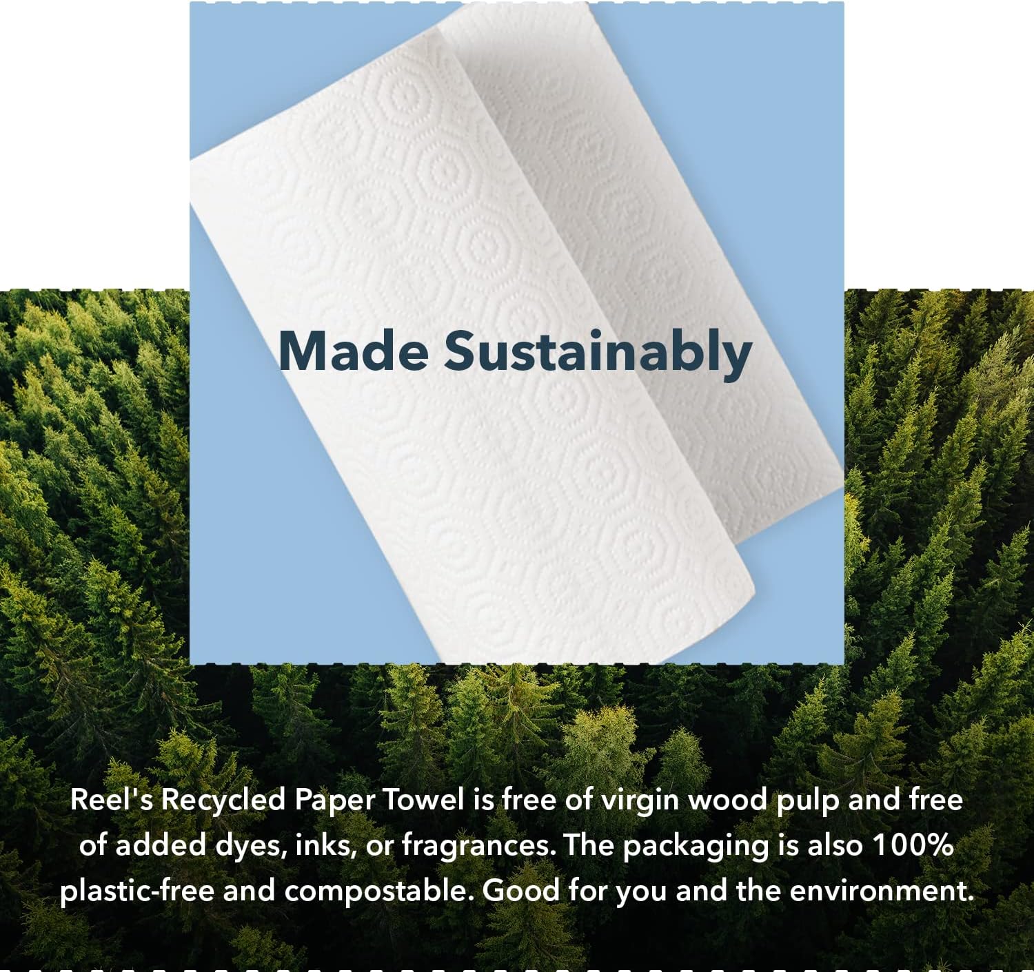 Reel Premium Recycled Paper Towels- 12 Rolls, 2-Ply Made From Tree-Free,  100% Recycled Paper - Eco-Friendly, Hypoallergenic and Zero Plastic  Packaging