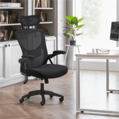 SMILE MART Adjustable High Back Mesh Office Chair with Folding Padded Armrests, Black