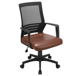 SMILE MART Adjustable Midback Ergonomic Mesh Swivel Office Chair with Lumbar Support, Brown Seat