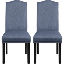 SMILE MART Fabric Upholstered Dining Chair HighBack, Set of 2, Blue