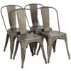 SMILE MART Industrial Modern Metal Dining Chairs, Set of 4, Gunmetal Gray
