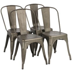 SMILE MART Industrial Modern Metal Dining Chairs, Set of 4, Gunmetal Gray