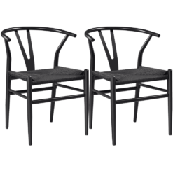 SMILE MART Mid-Century Metal Weave Dining Chair with Y-Shaped Backrest, 2PCS, Full Black