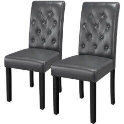 SMILE MART Modern Tufted Padded Dining Chair with Tall Back, Set of 2, Gray