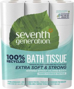 Seventh Generation Toilet Paper White Bathroom Tissue 2-ply 100% Recycled Paper without Chlorine Bleach 24 count, (Pack of 2)