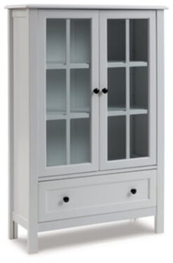 Signature Design by Ashley Miranda Farmhouse Adjustable Accent Cabinet or Wardrobe with Glass Doors, White