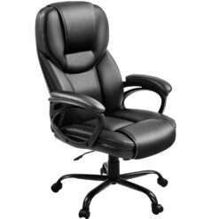Smile Mart Faux Leather Swivel Office Chair with Ergonomic High Back for Home Office, Black