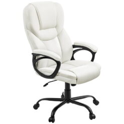 Smile Mart Faux Leather Swivel Office Chair with Ergonomic High Back for Home Office, White