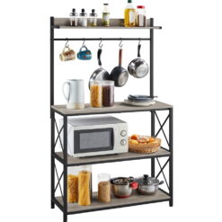 SmileMart 4-Tier Bakers Rack Kitchen Storage Shelf with S-Hooks, Gray