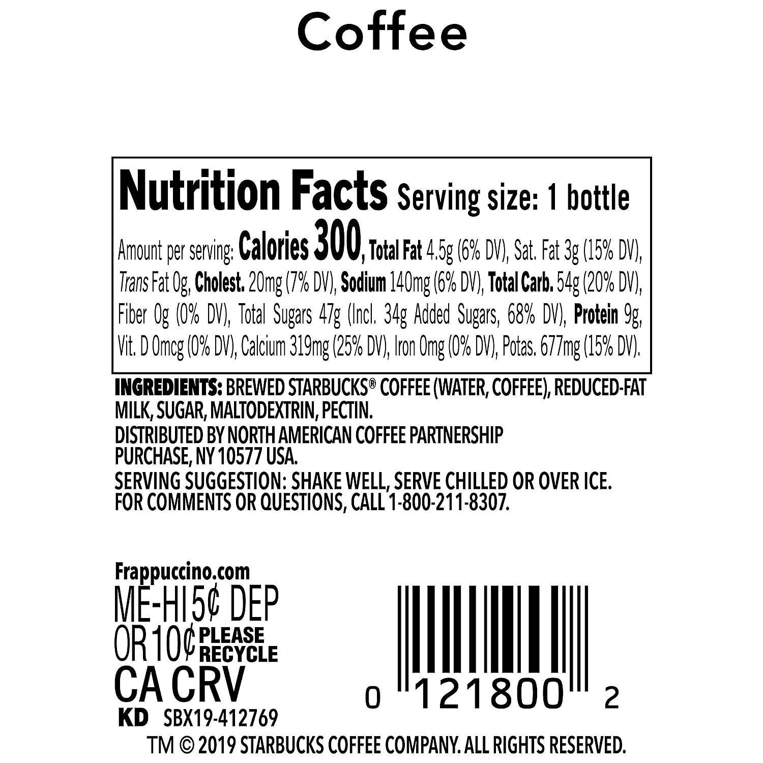  Starbucks Frappuccino Coffee Drink, Coffee, 13.7 fl oz Bottles  (12 Pack) : Everything Else