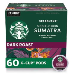 Starbucks K-Cup Coffee Pods—Dark Roast Coffee—Sumatra for Keurig Brewers—100% Arabica—6 boxes (60 pods total)