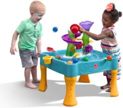 Step2 Lazy Maze River Run Water Table, Includes 6 balls, 2 flippers and 2 pouring cups, Blue and Orange