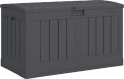 Suncast 50-Gallon Outdoor Resin Patio Deck Storage Box with Seat, Peppercorn