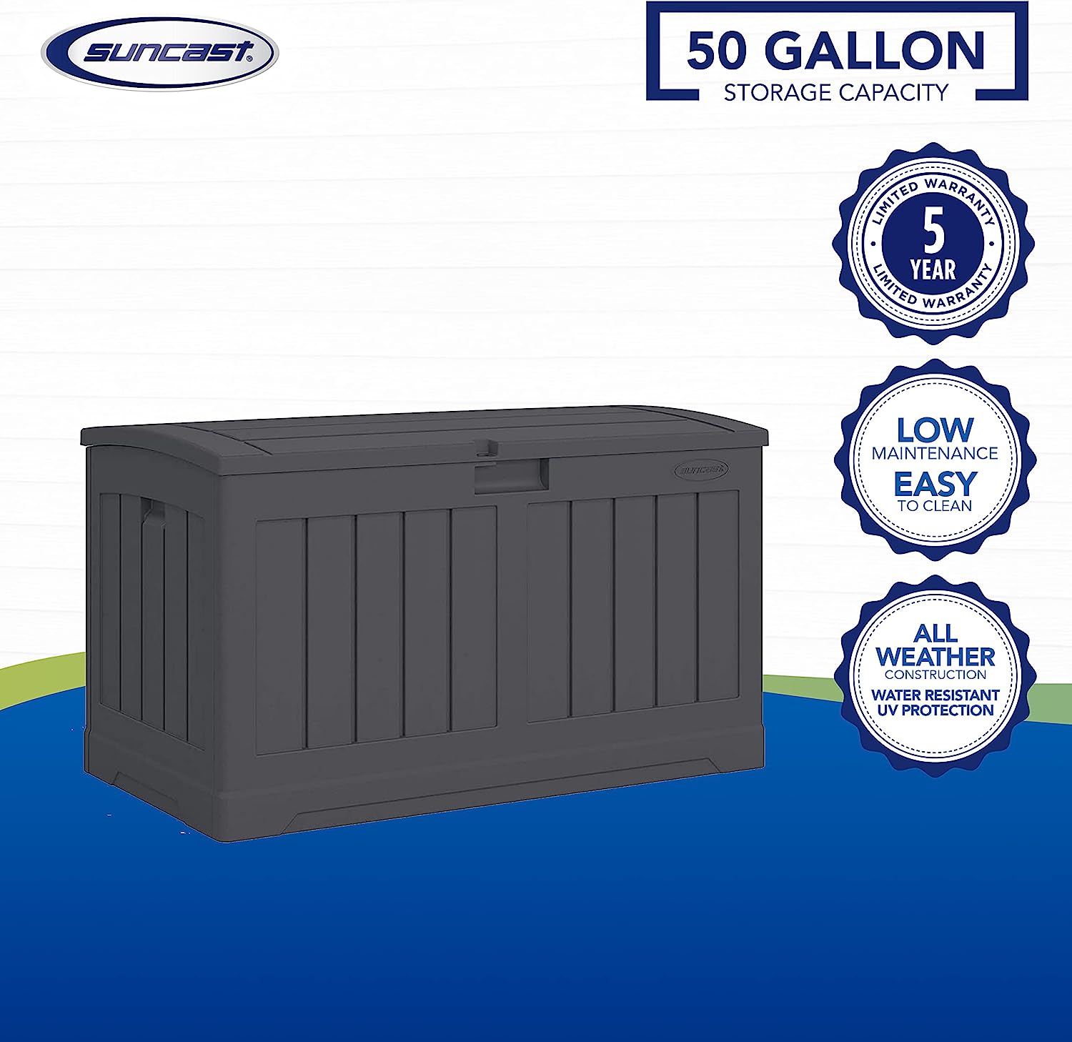 Suncast 50-Gallon Outdoor Resin Patio Deck Storage Box with Seat