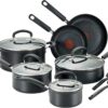 T-fal Advanced Nonstick Cookware Set 12 Piece Pots and Pans, Dishwasher Safe Black